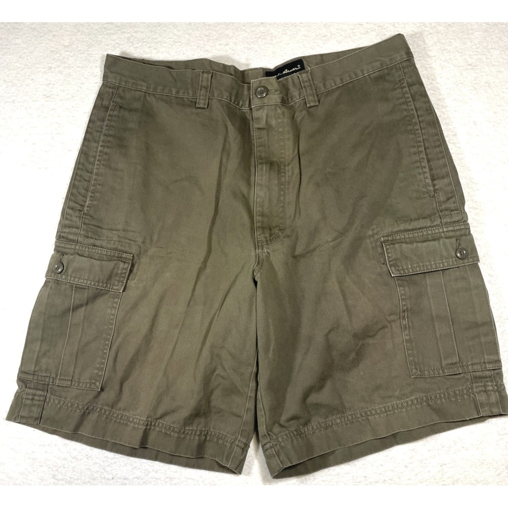 Eddie Bauer Vintage Cargo Shorts Pockets Olive Green Size 36